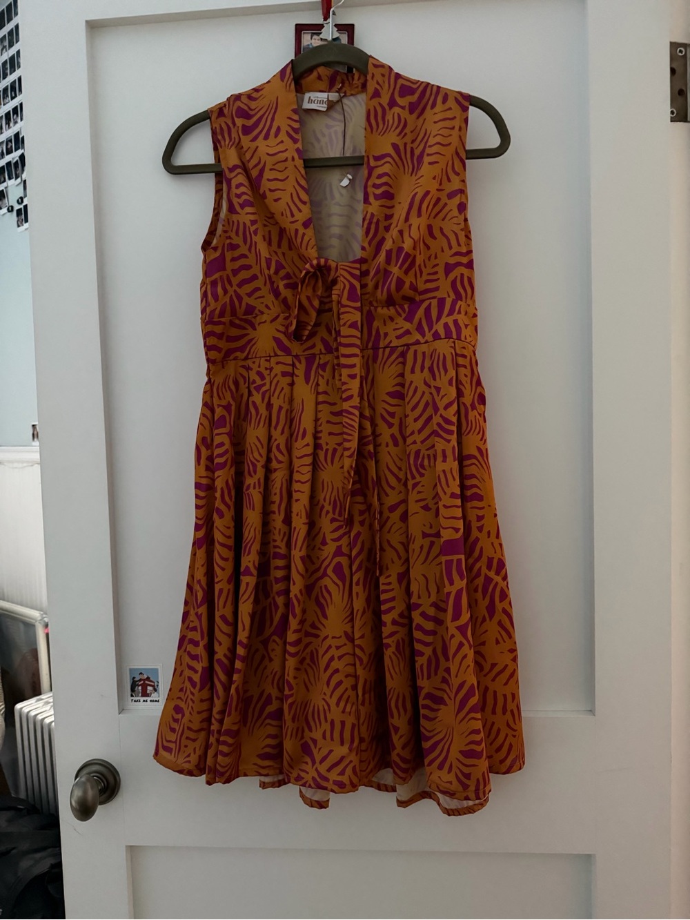 Sleeveless Tie-Front Mini Dress in Orange & Pink- Designer from Marrakech